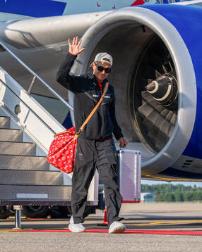Antonio Nusa of Norway arrives at Oslo Lufthavn