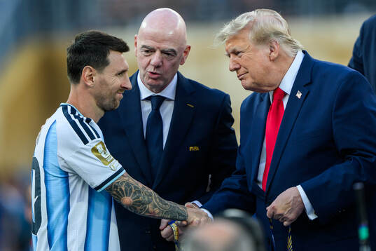 Lionel Messi of Argentina and Donald Trump, President of USA