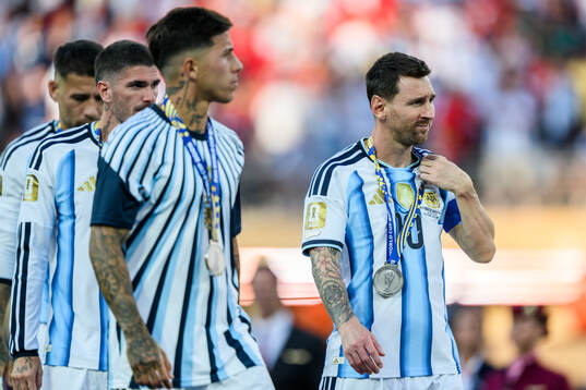 Lionel Messi of Argentina looks dejected