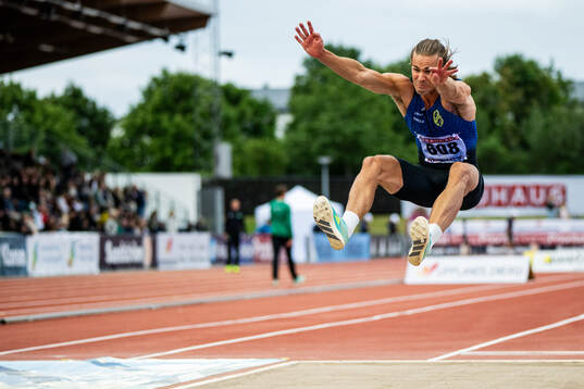 Patric Hjort, Västerås FK, i herrarnas längdhoppsfinal