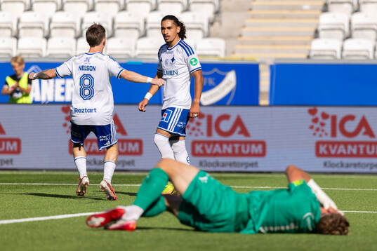 IFK Norrköpings Ryan Nelson och  Elias Jemal  jublar