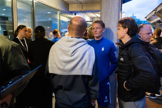 Sam Larsson of IFK Göteborg speaks to media, outside the