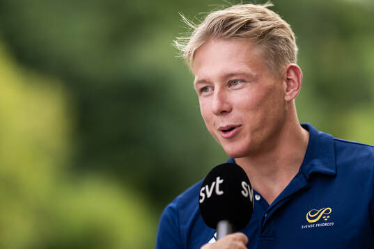 Emil Uhlin of the Swedish national athletics team is being