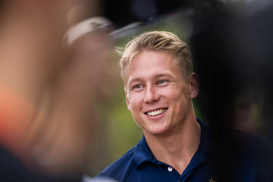 Emil Uhlin of the Swedish national athletics team is being