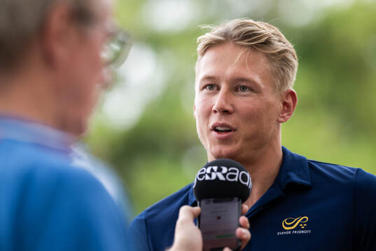 Emil Uhlin of the Swedish national athletics team is being