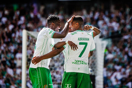 Hammarbys Paulos Abraham och Ibrahima Breze Fofana jublar