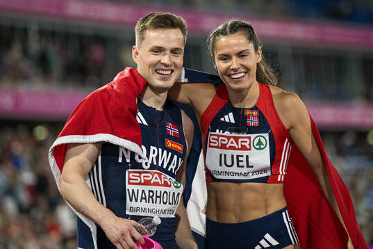 Karsten Warholm of Norway and Amalie Iuel of Norway