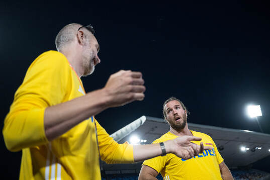 Wictor Petersson of Sweden celebrates when competing in
