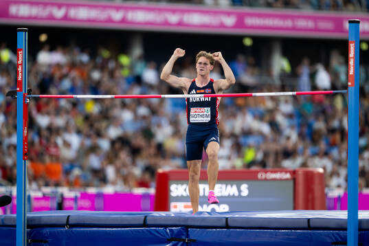 Sander Aae Skotheim of Norway celebrates while competing in