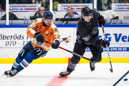 Växjös Ludvig Nilsson och Malmö Redhawks Lauri Pajuniemi