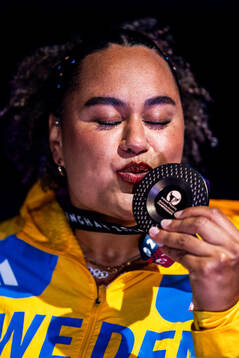 Vanessa Kamga of Sweden at the medal ceremony