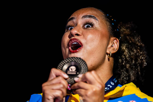 Vanessa Kamga of Sweden at the medal ceremony