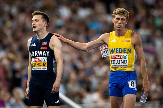 Karsten Warholm of Norway and Oskar Edlund of Sweden
