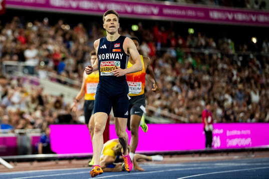 Karsten Warholm of Norway celebrates