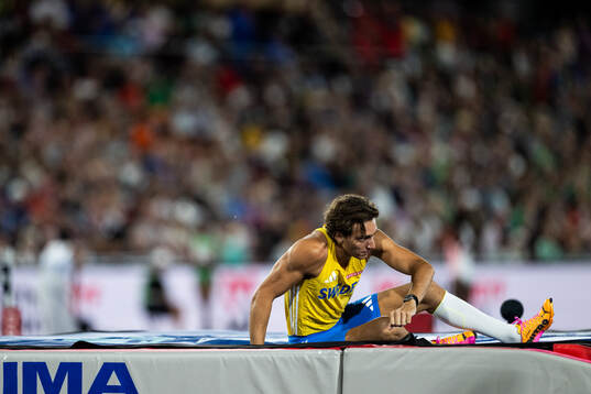 Armand Duplantis of Sweden looks dejected in men's pole