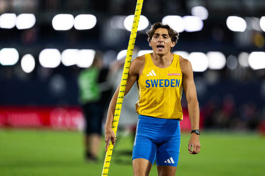 Armand Duplantis of Sweden looks dejected in men's pole