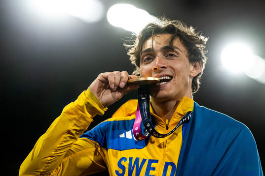 Armand Duplantis of Sweden celebrates