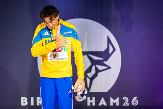 Armand Duplantis of Sweden at the medal ceremony