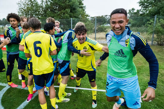 Romeo Andersson and Goalkeeper Biko Novén of Sverige