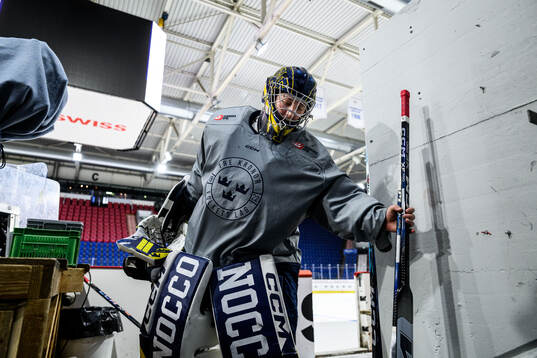 Goaltender Ebba Träff Svensson of Sweden at a practice