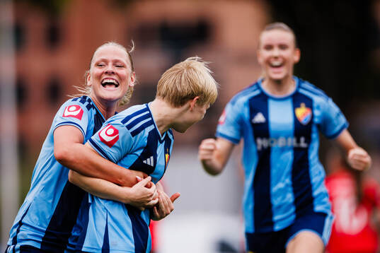 Djurgårdens Lovis-Esmeralda Bång och Olivia Ulenius jublar