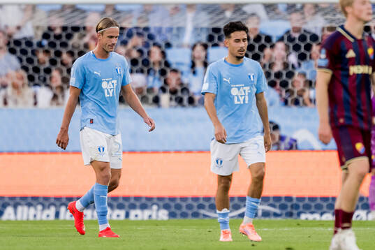 Malmö FFs Erik Botheim och Adrian Skogmar deppar