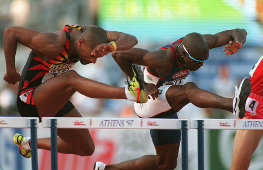 Jonathan Nsenga, Belgien, och Allen Johnson, USA