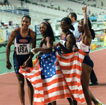 USA (Marion Jones, Gail Devers, Christe Gaines och Inger