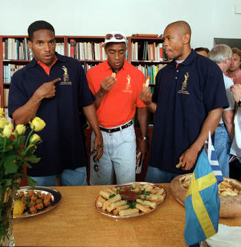 Friidrott Ato Boldon, Jon Drummond och Maurice Greene