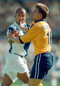 Fotboll, Engelska ligan Blackburn vs.Derby. Martin Dahlin